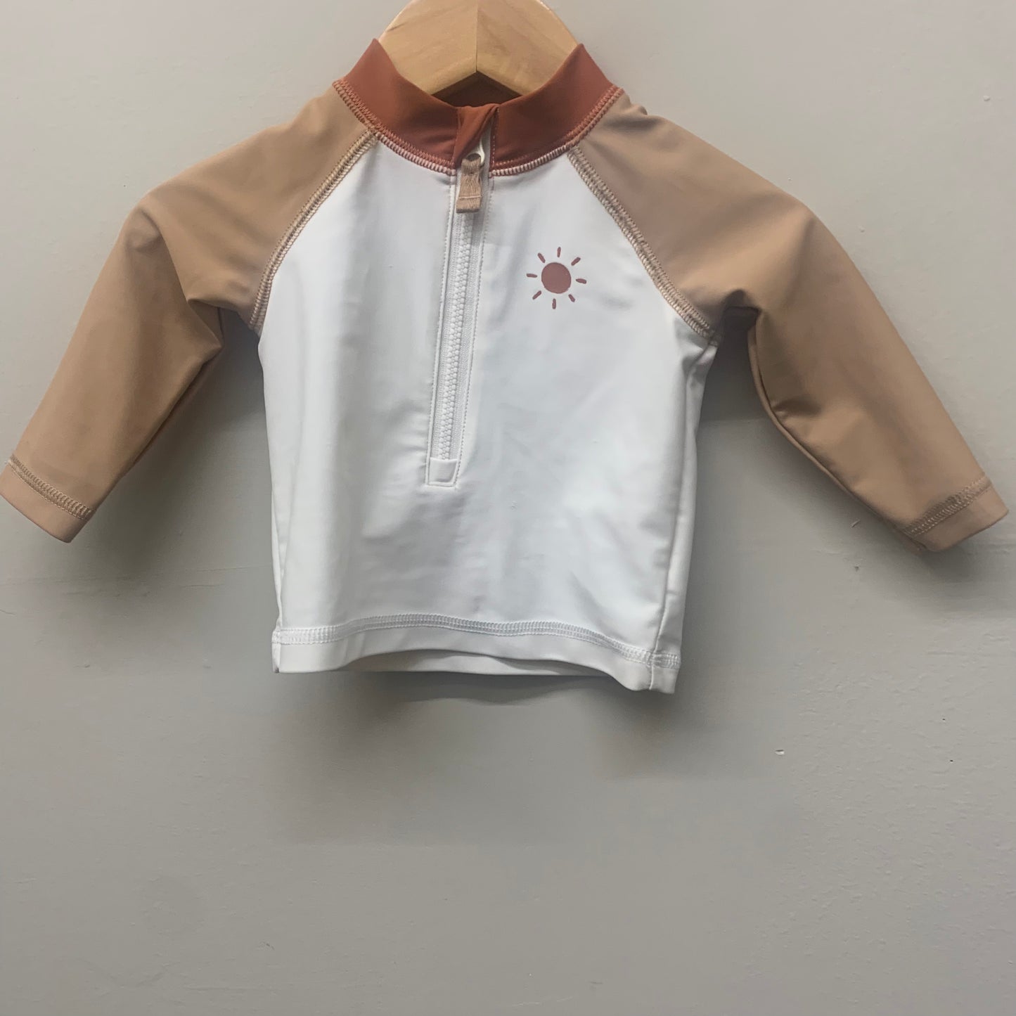 EUC carters 3m cream+brown LS swim shirt