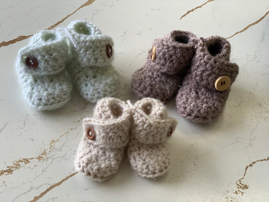 Crocheted Side Button Baby Booties