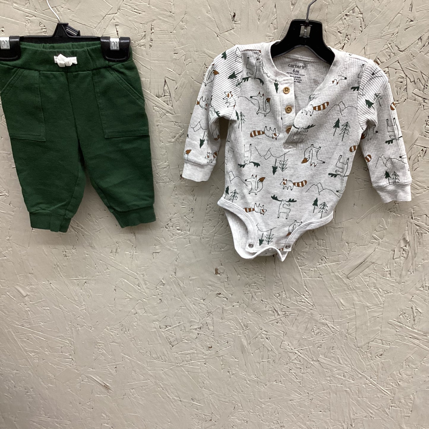 EUC carters 9m grey+green 2Pc onesie + pants