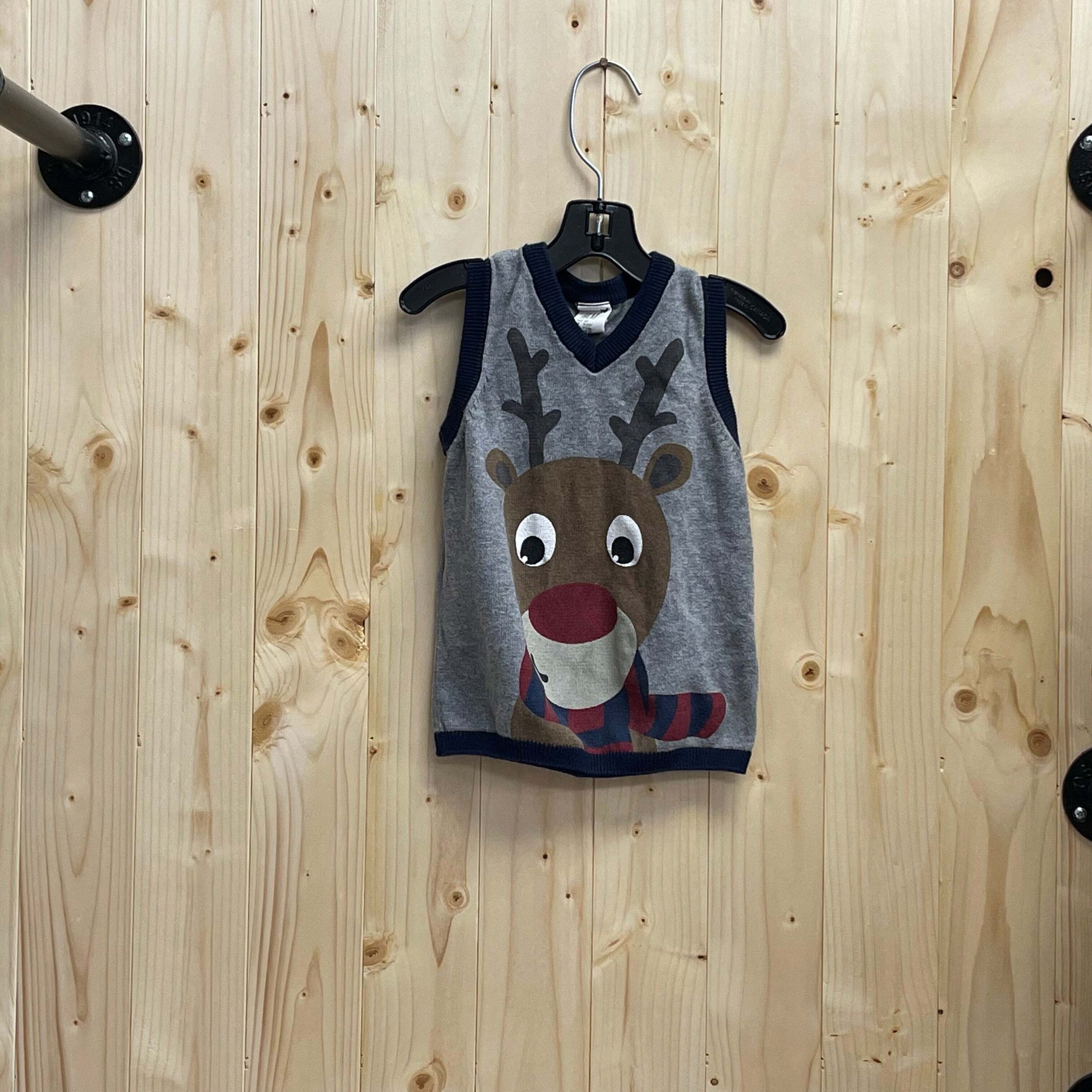 H&M 9-12M Grey/Navy “Reindeer” Vest