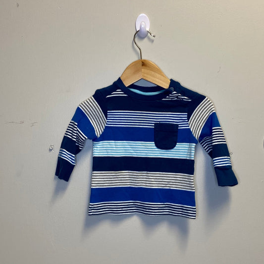 H&M 6-9M Blue & Grey Stripe LS T-Shirt