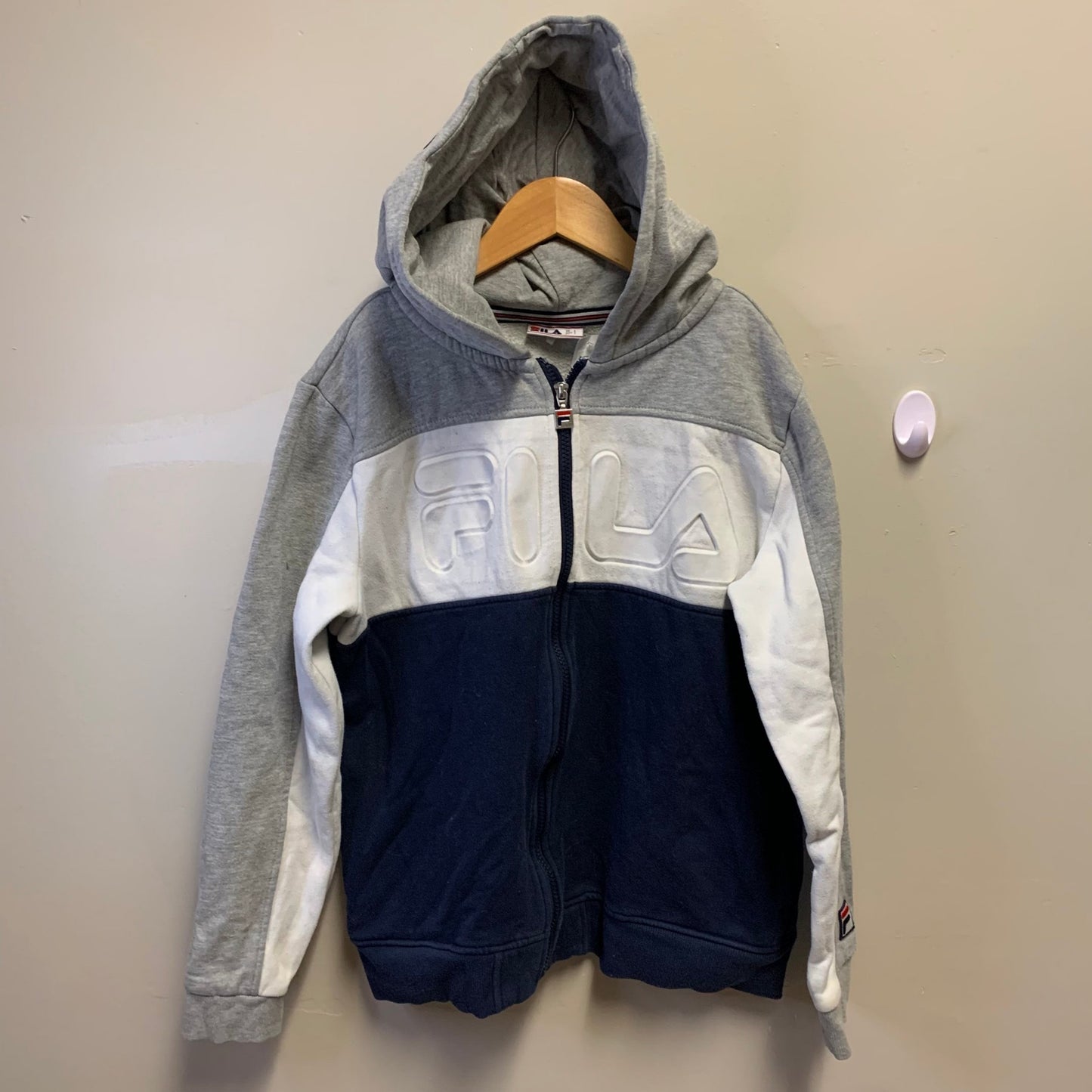 FILA YLG (12-14) Grey, White & Navy Zipfront Hoodie