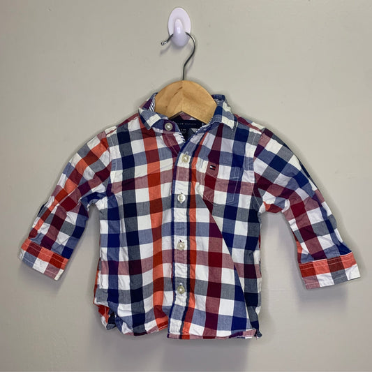 Tommy Hilfiger 6-9M Navy, Red & White Checked LS Button Up