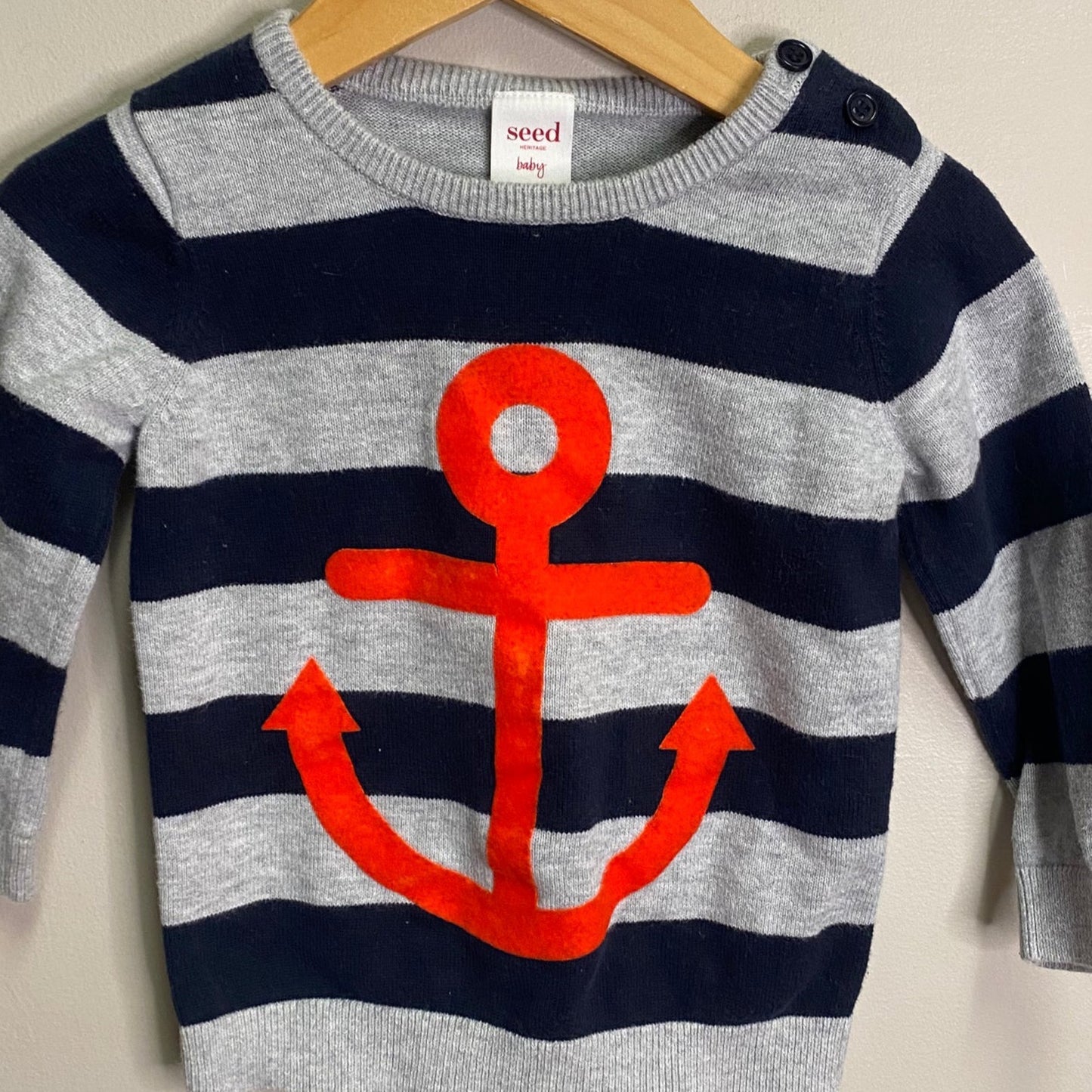 Seed 12-18M Navy & Grey Anchor Knit Sweater