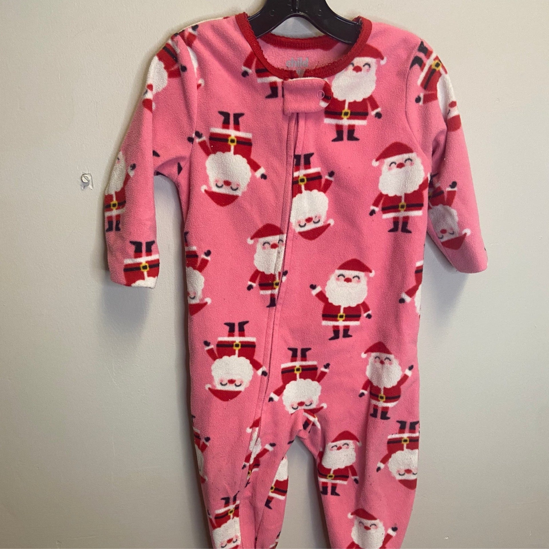 Carter’s 12M Pink Fleece LS Santa Zip Sleeper