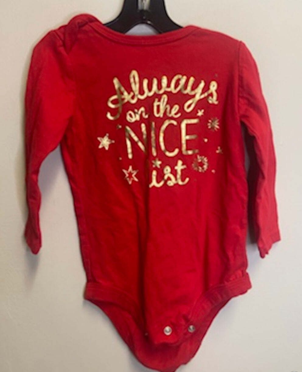 George 18-24M Red & Gold Always On The Nice List LS Onesie
