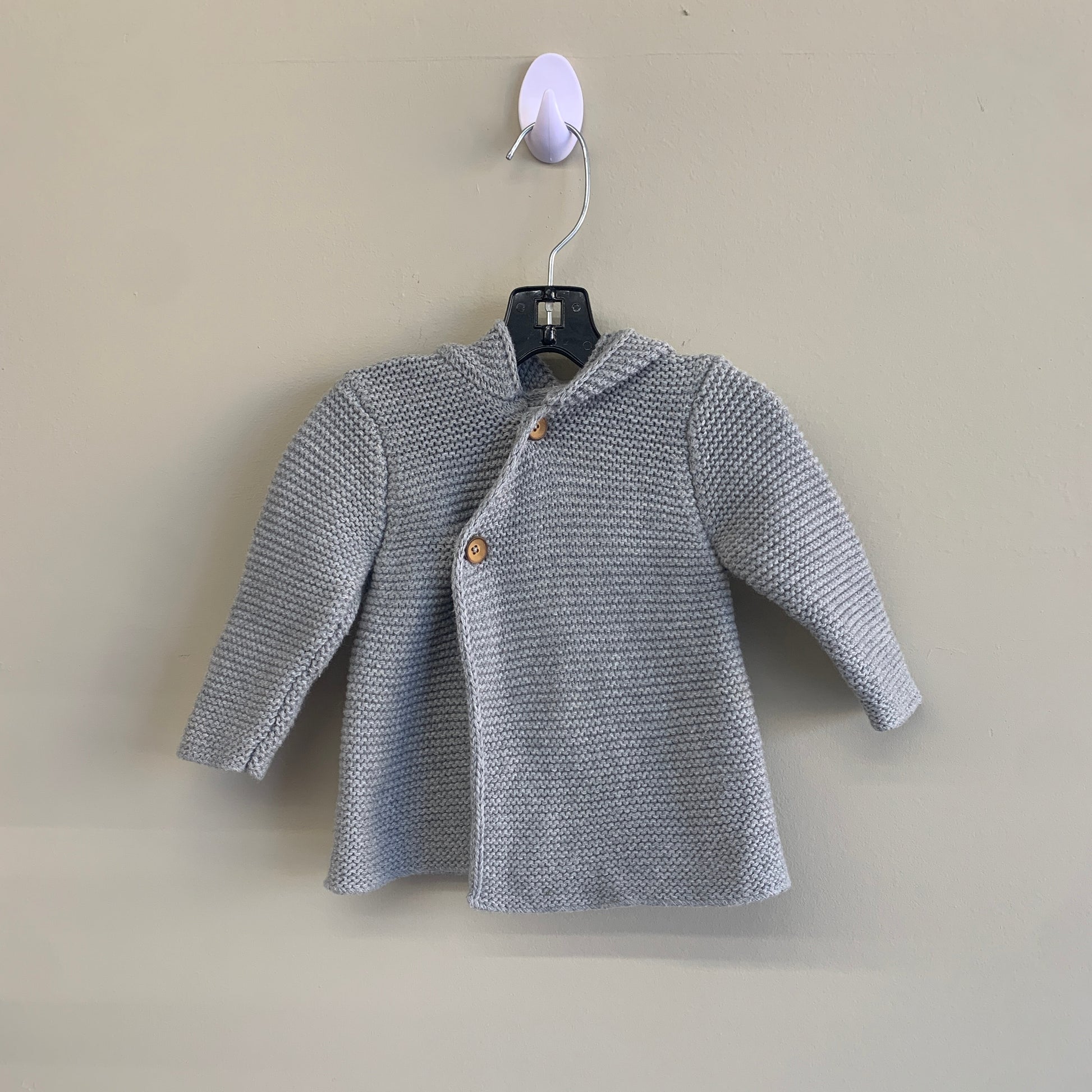 VGUC Zara 1-3M Grey Cardigan with 2 Buttons & Hood