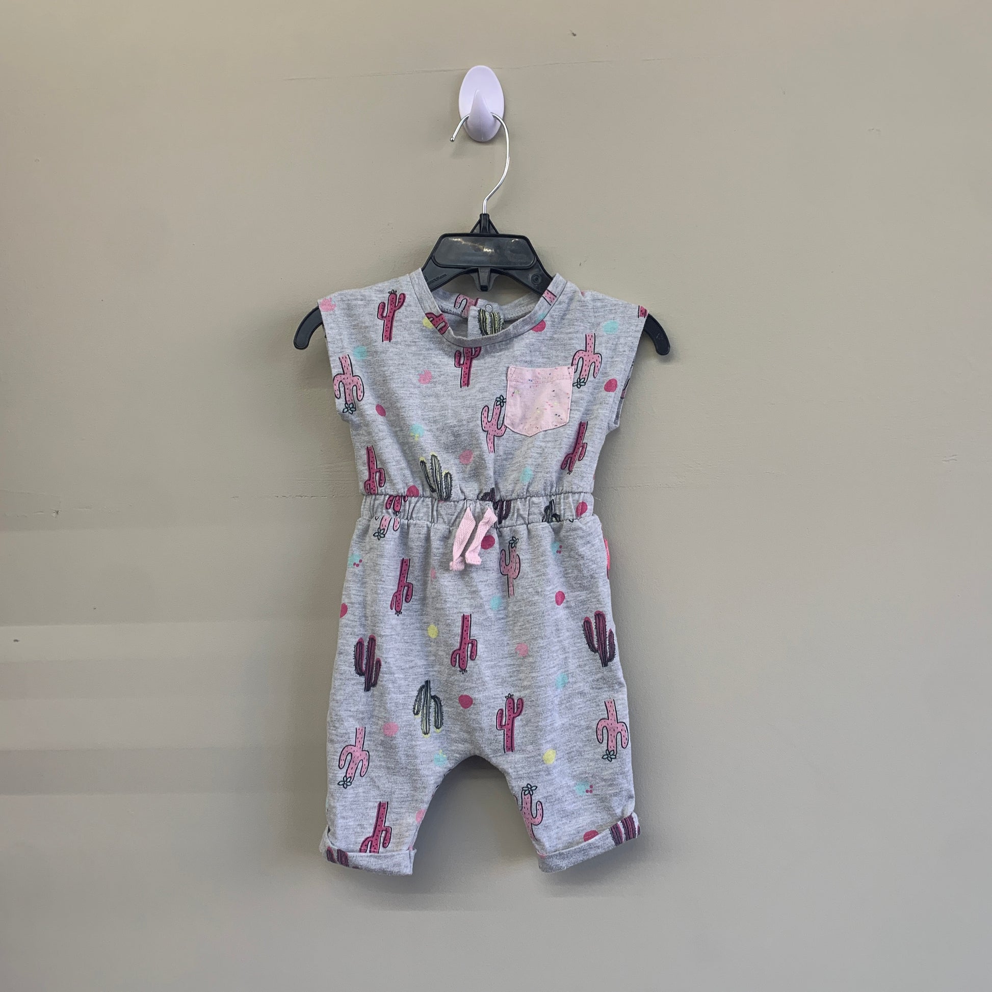 GUC Mini Hero’s 6M Grey Sleeveless Long Romper with Cacti