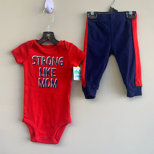 NWT Carters 6-9M red,blue 2Pc SS onesie&pants “strong like mom”