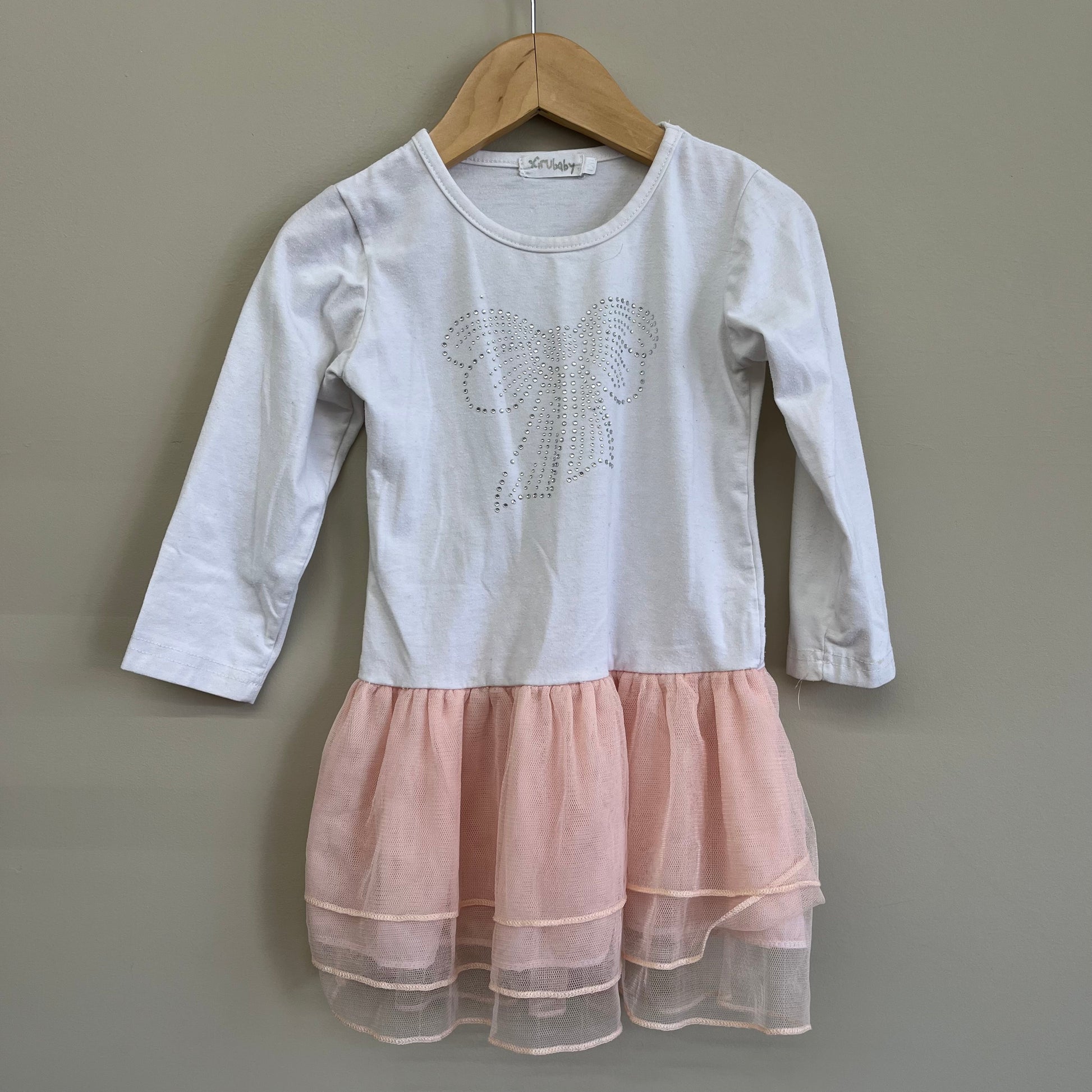 GUC krubaby 4-5T White/pink LS dress W bow