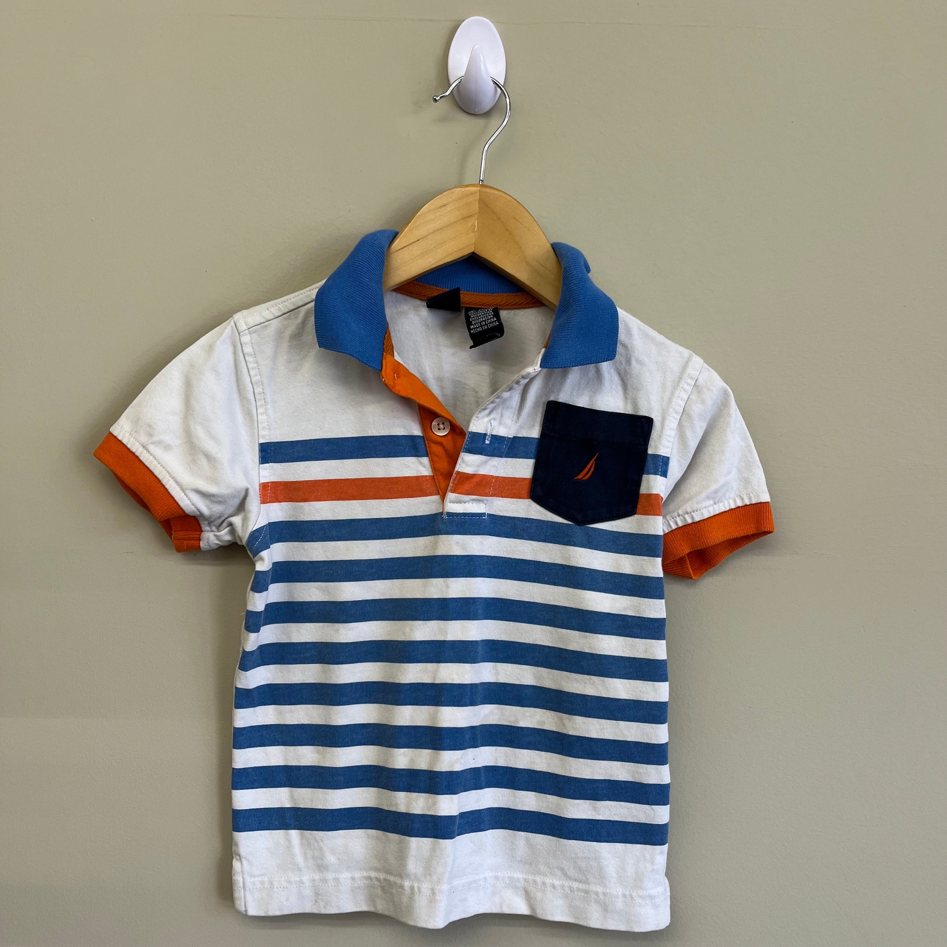 GUC Nautica 3T Orange & blue striped collared SS shirts