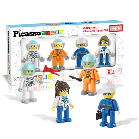 PicassoTiles 4 Piece Astronaut Character Figure Set PTA17